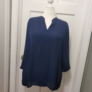 Chico's Navy Tunic Blouse Backside Pleated Size 3=14/16